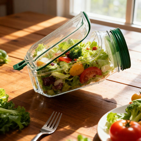 GDrystal tarro de ensalada con capas verticales para separar ingredientes.