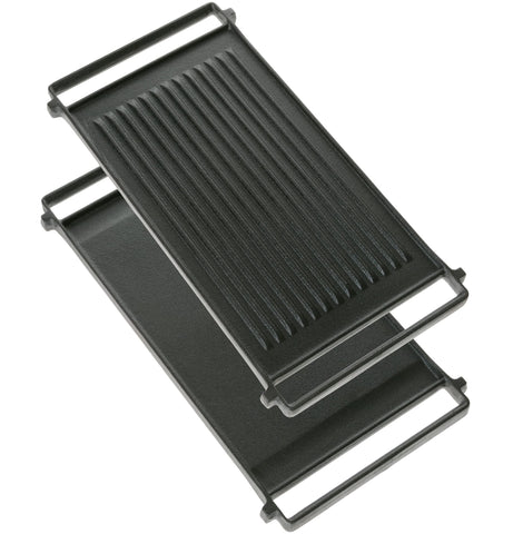 Plancha GE de hierro fundido con superficie ranurada para sellar carnes y crear marcas