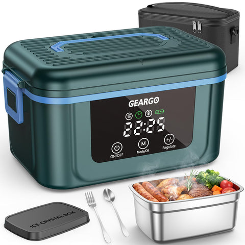 GEARGO lonchera eléctrica inalámbrica con contenedor de acero inoxidable para comidas completas