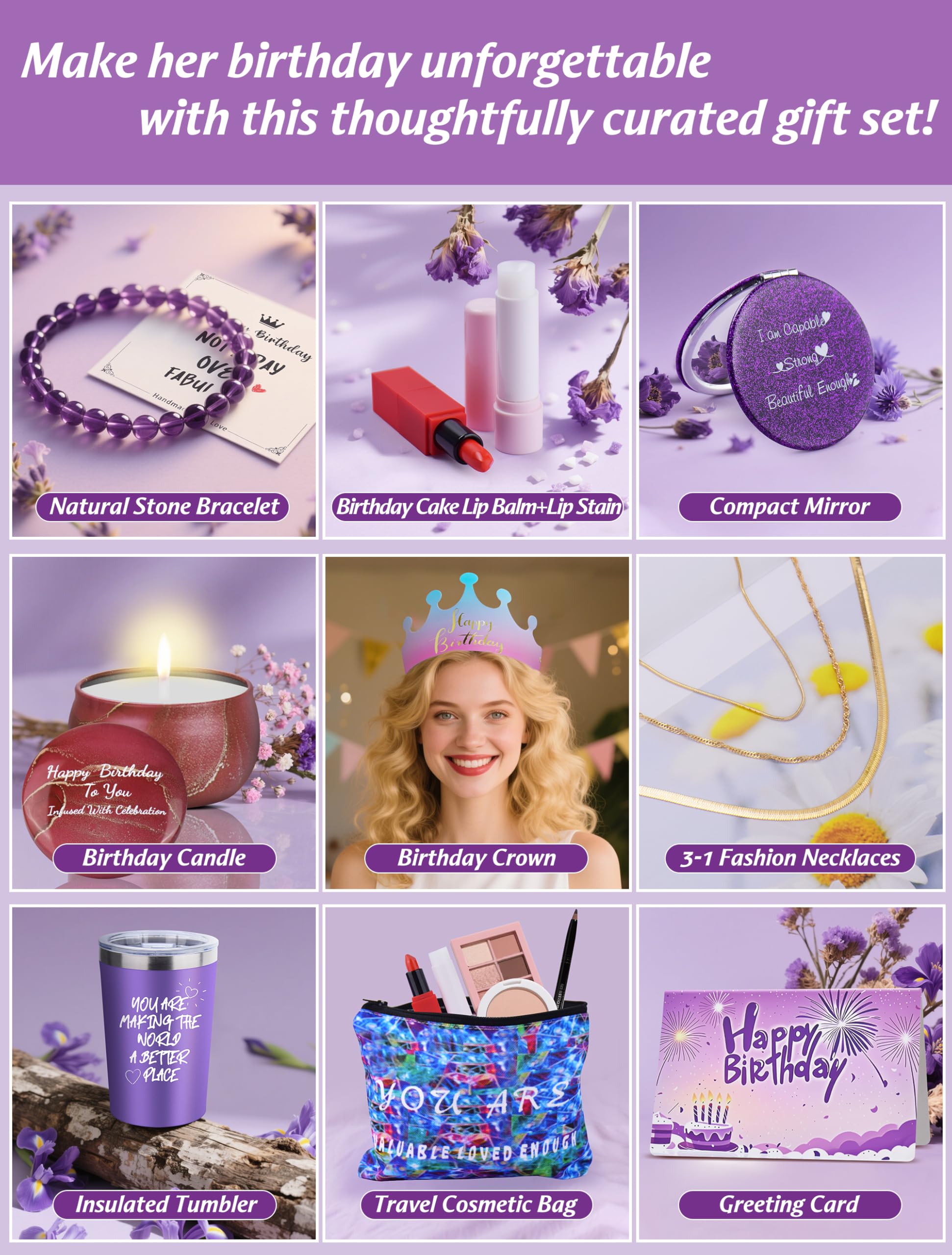 GEBEATY joyas regalo cumpleaños mujer, collar y pulsera con mensajes positivos
