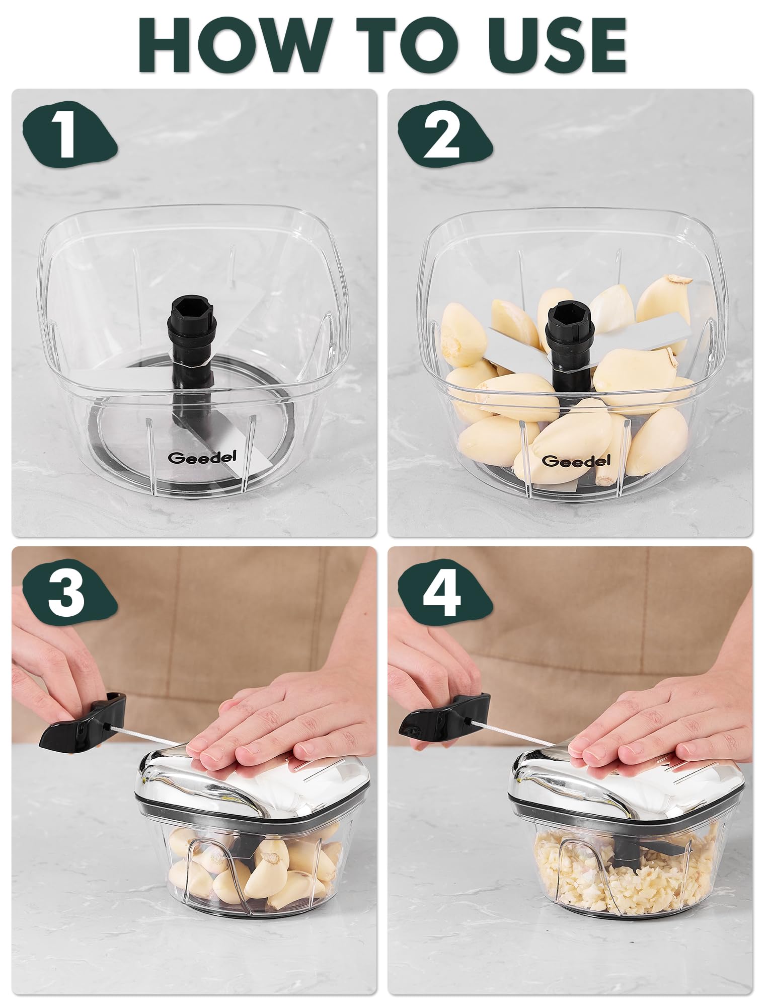 Geedel Cortador Manual con Cuerda: apto para lavavajillas, limpieza rápida