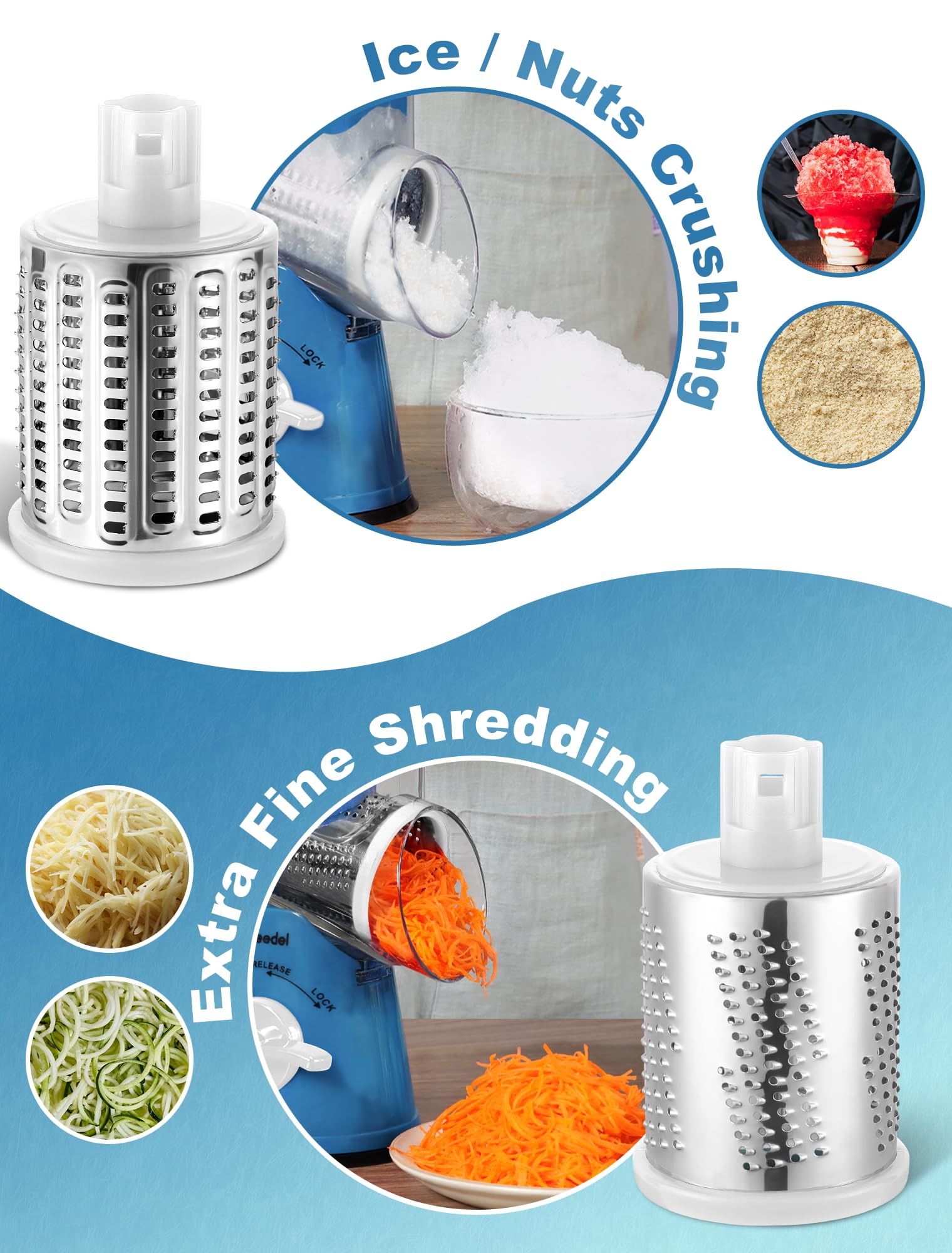 Geedel rallador rotatorio con cuchillas intercambiables de acero inoxidable