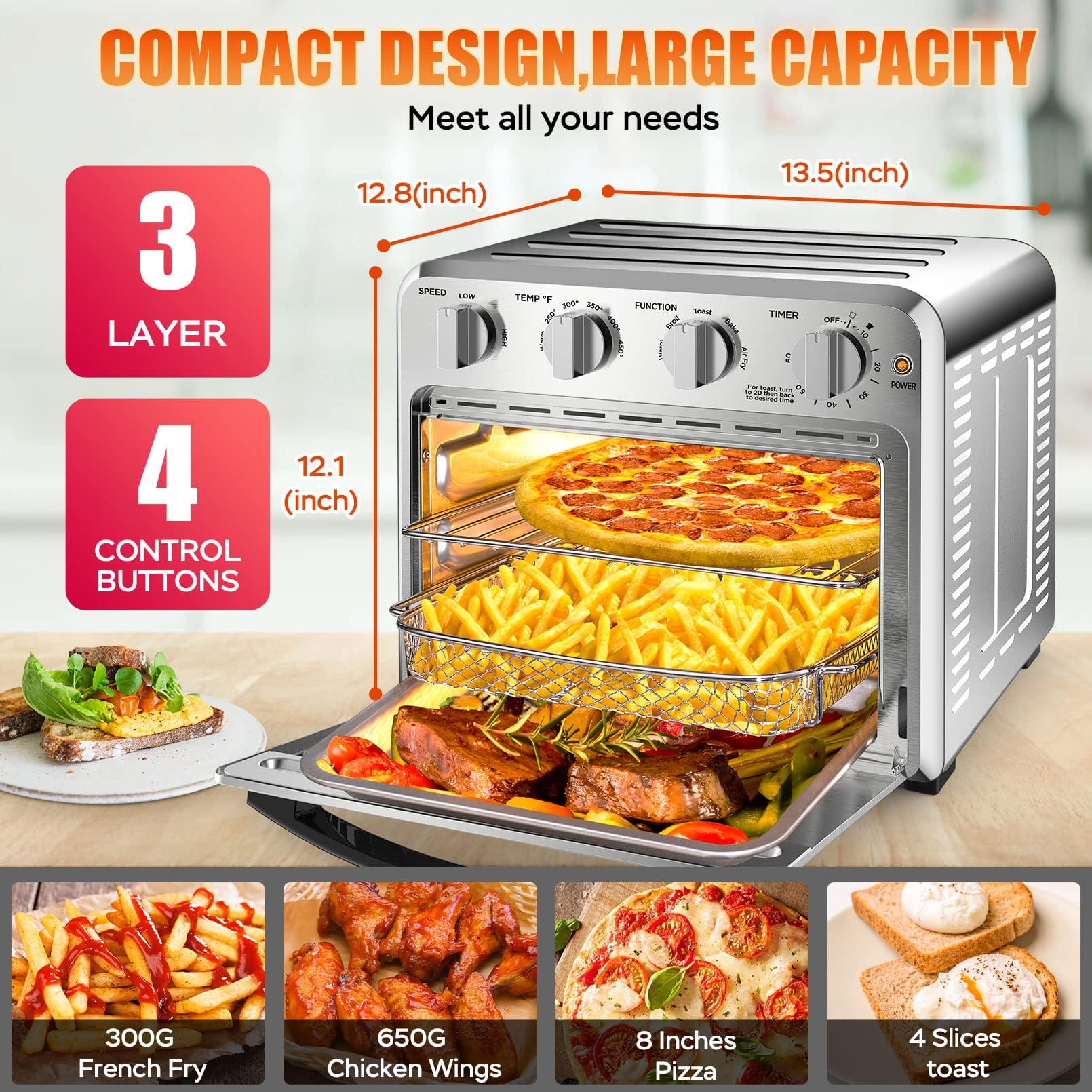 Geek Chef freidora de aire 16qt interior: distribución uniforme para resultados crujientes.