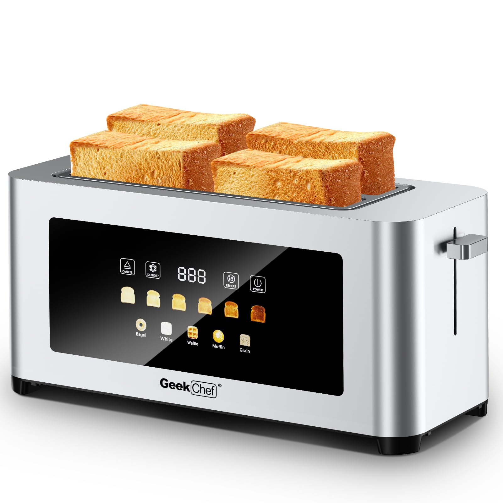 Tostadora Geek Chef con ranuras largas para pan artesanal y textura precisa