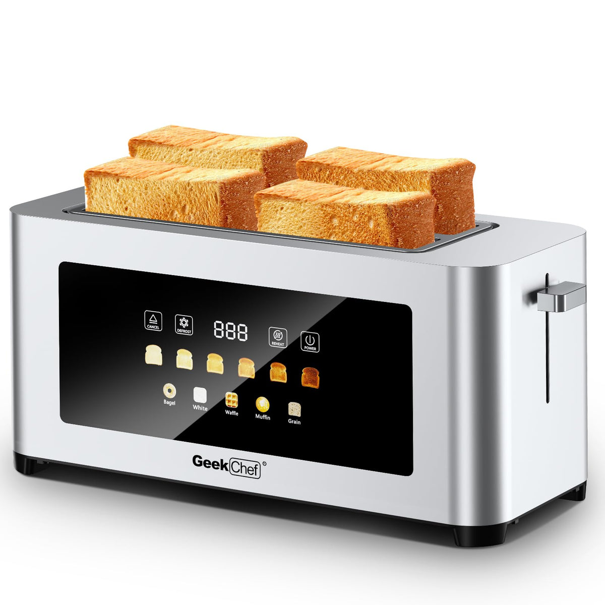 Tostadora Geek Chef con ranuras largas para pan artesanal y textura precisa