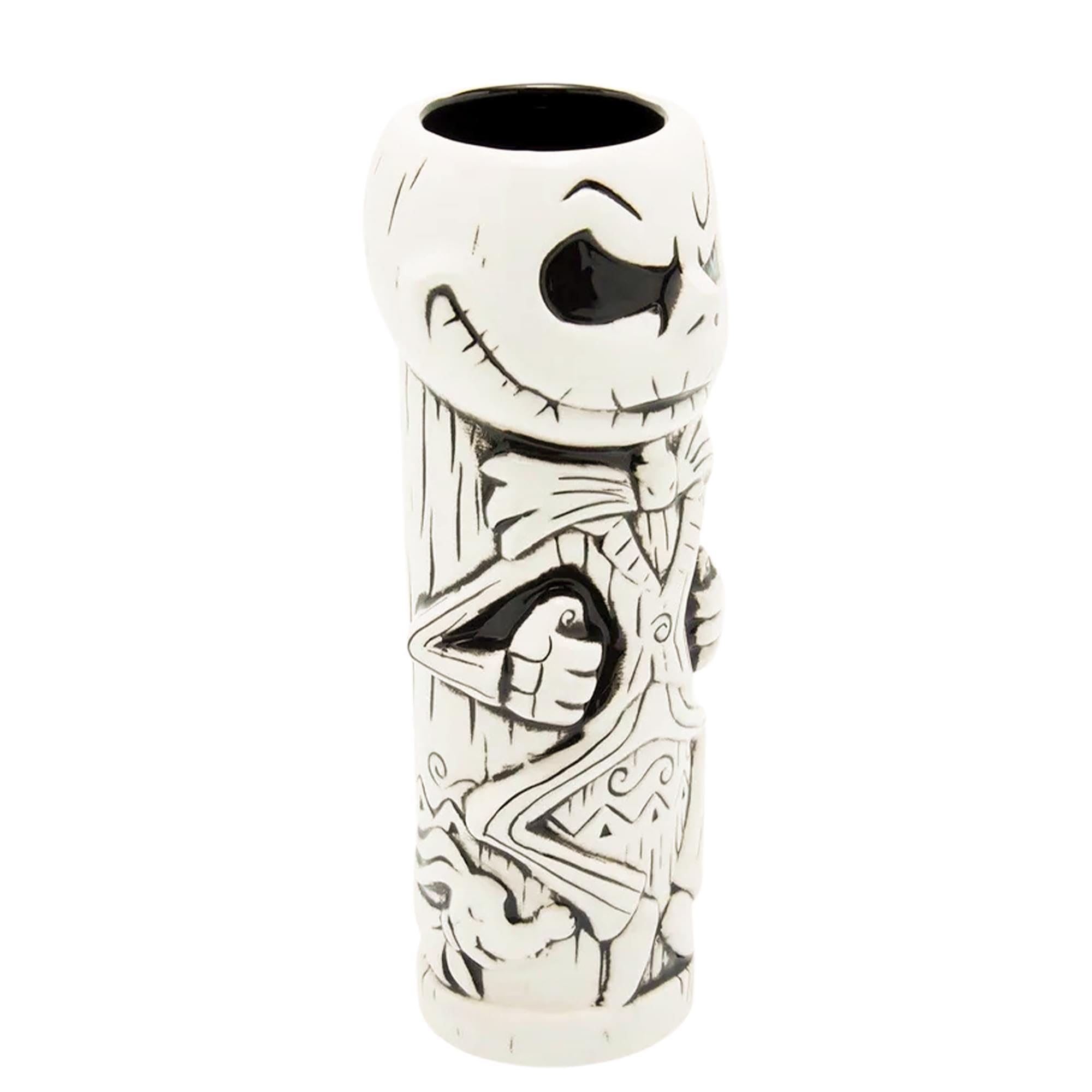 Geeki Tikis Jack Skellington-tiki-taza fondo blanco, diseño llamativo.