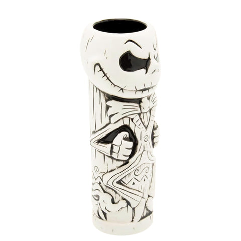 Geeki Tikis Jack Skellington-tiki-taza fondo blanco, diseño llamativo.