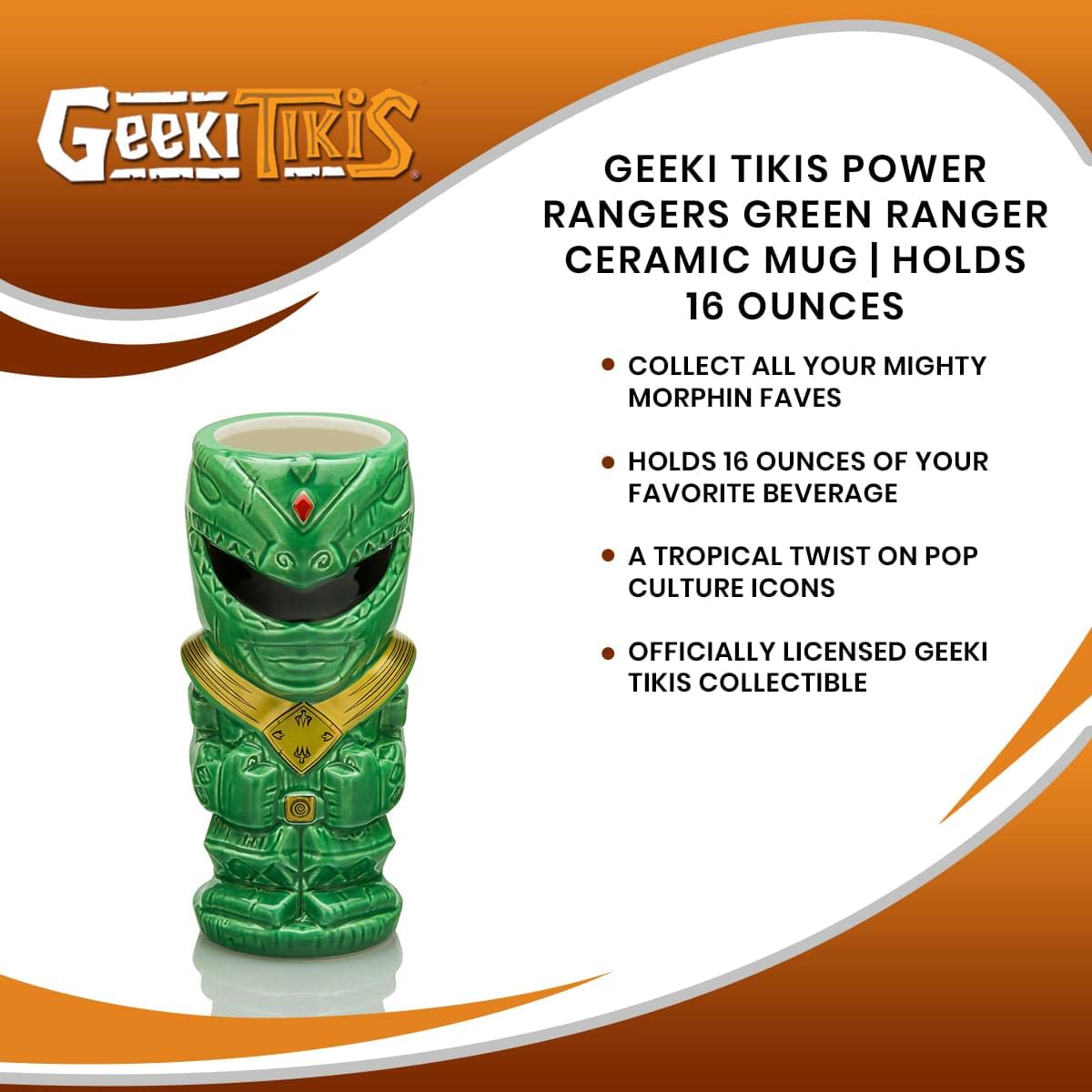 Geeki Tikis Ranger Verde, acabado brillante que realza la mesa.
