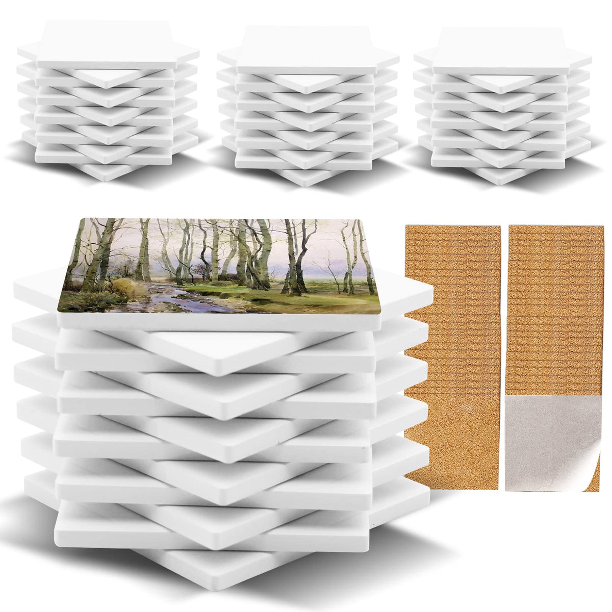 Geemax posavasos sublimación cerámica blanca, base de corcho para evitar deslizamientos.