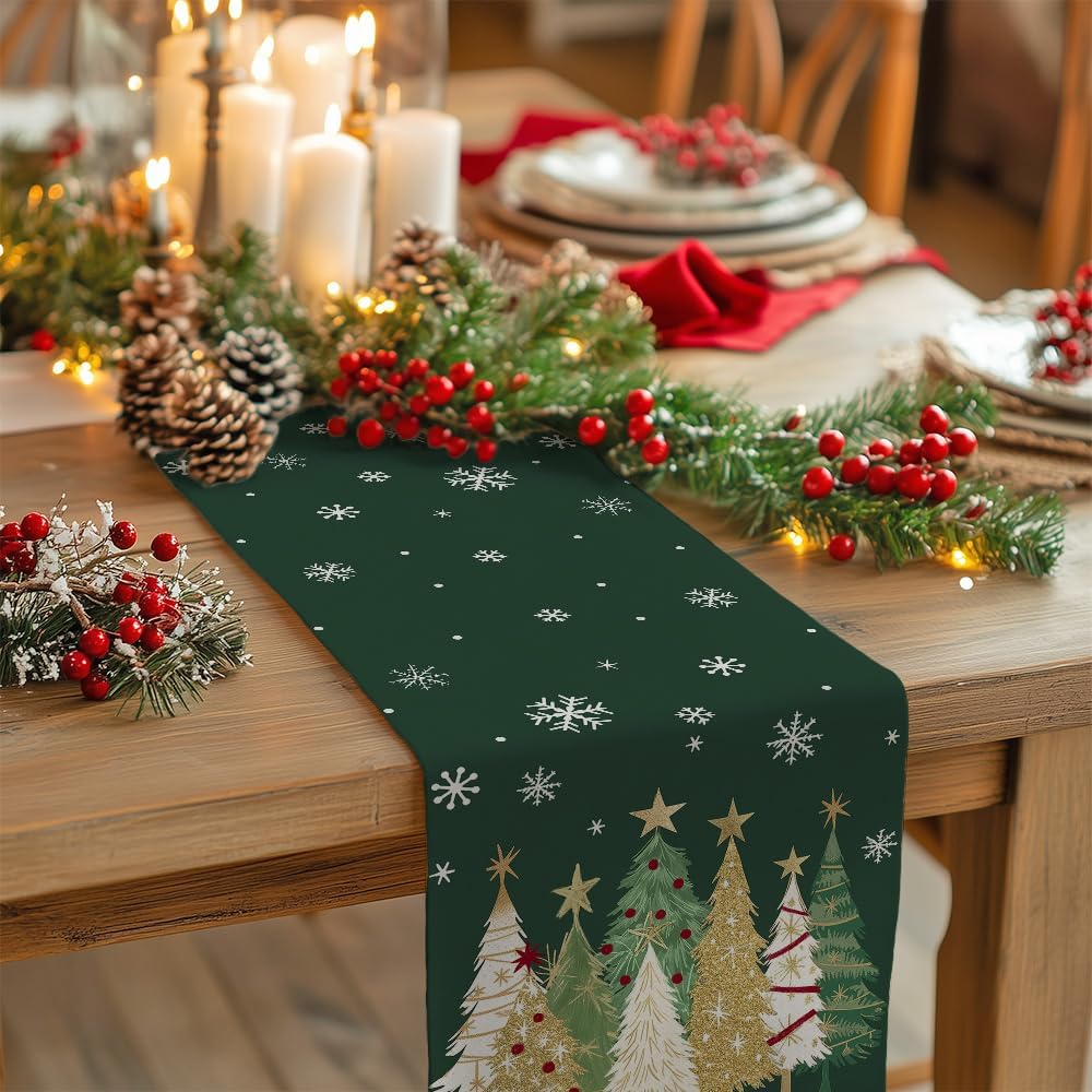 GEEORY centro de mesa navidad verde detalle de patrón, realza la decoración estacional
