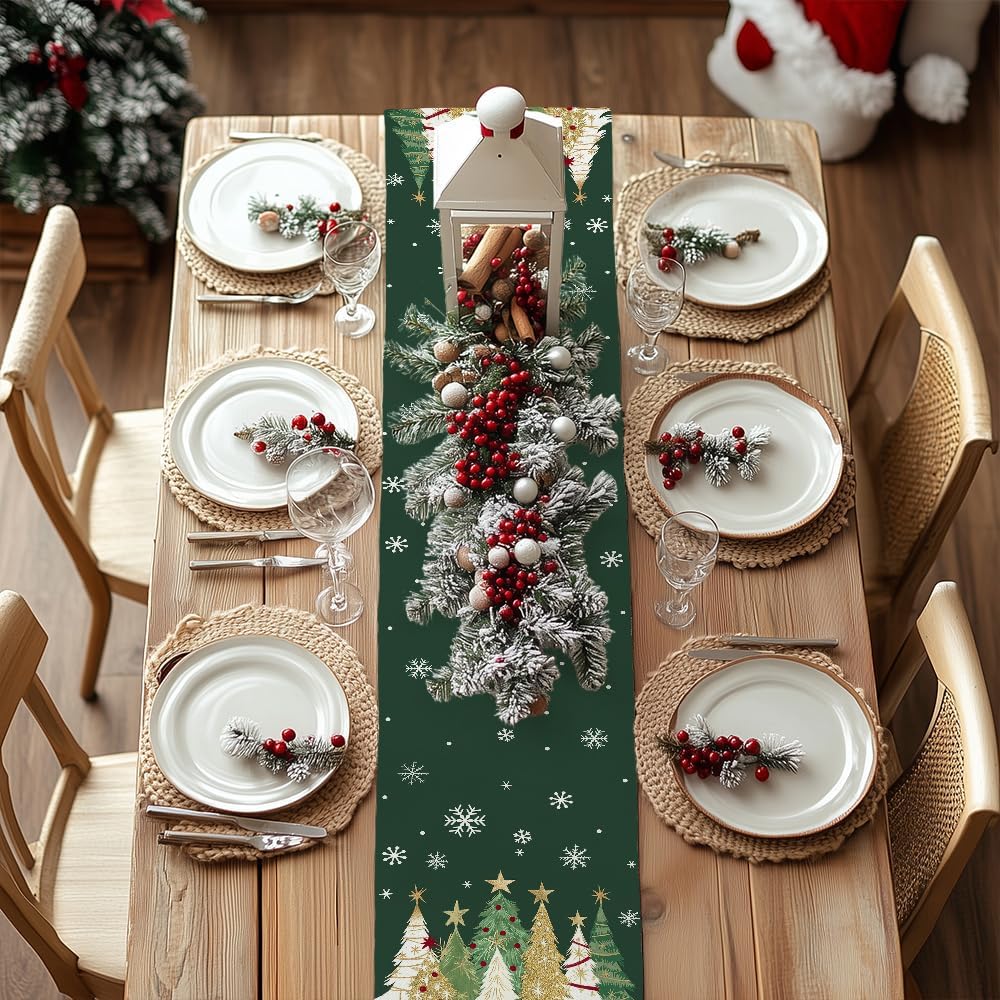 GEEORY centro de mesa navidad verde textura burlap, aspecto rústico y duradero
