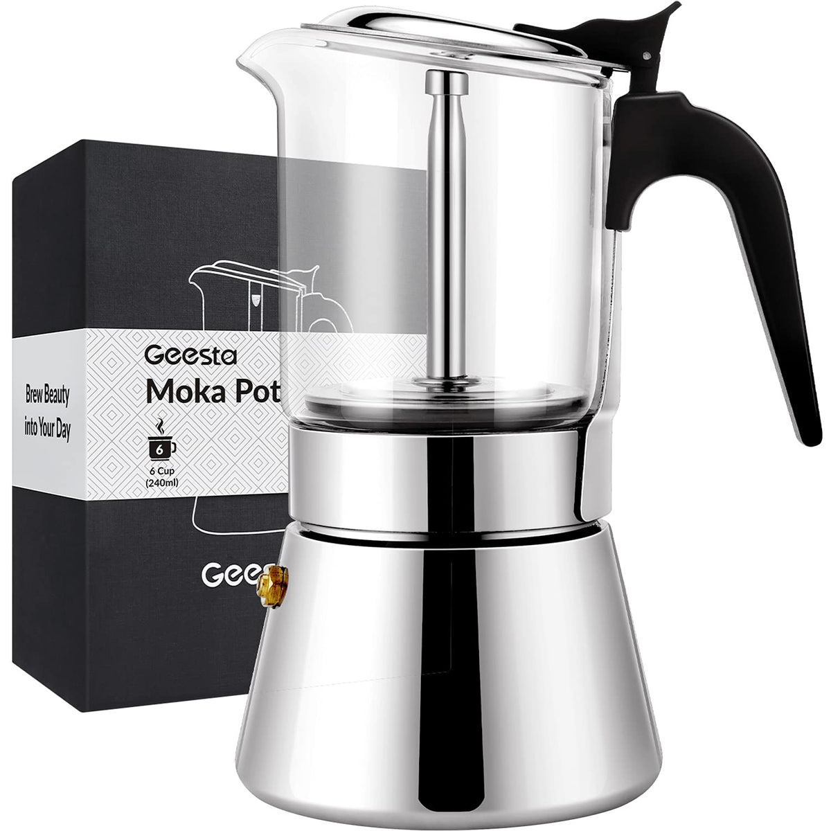 Geesta cafetera moka con tapa de vidrio cristal, ideal para espresso en casa