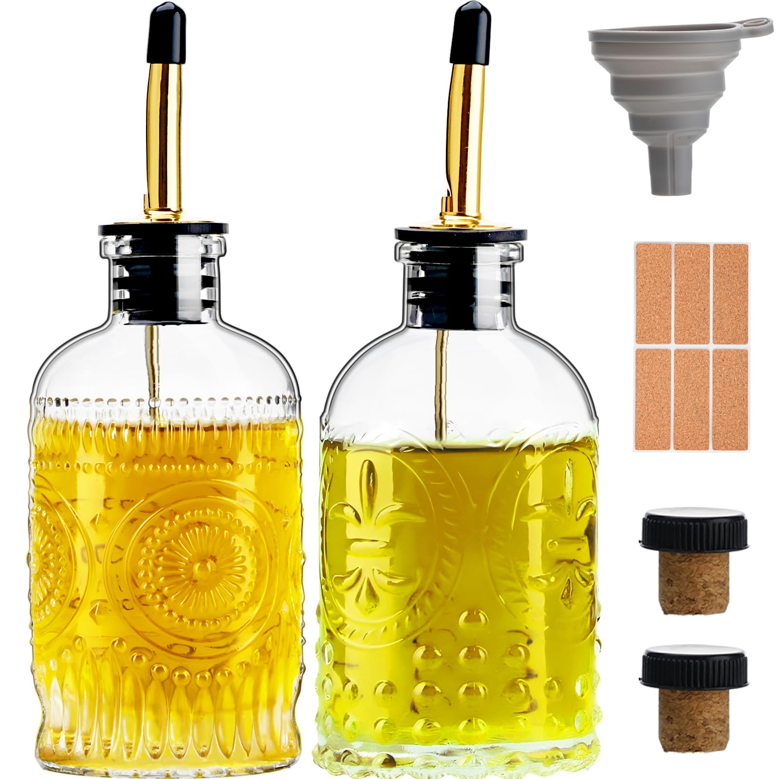 Gegewawa dispensador de aceite en vidrio con espita de metal para vertidos precisos.