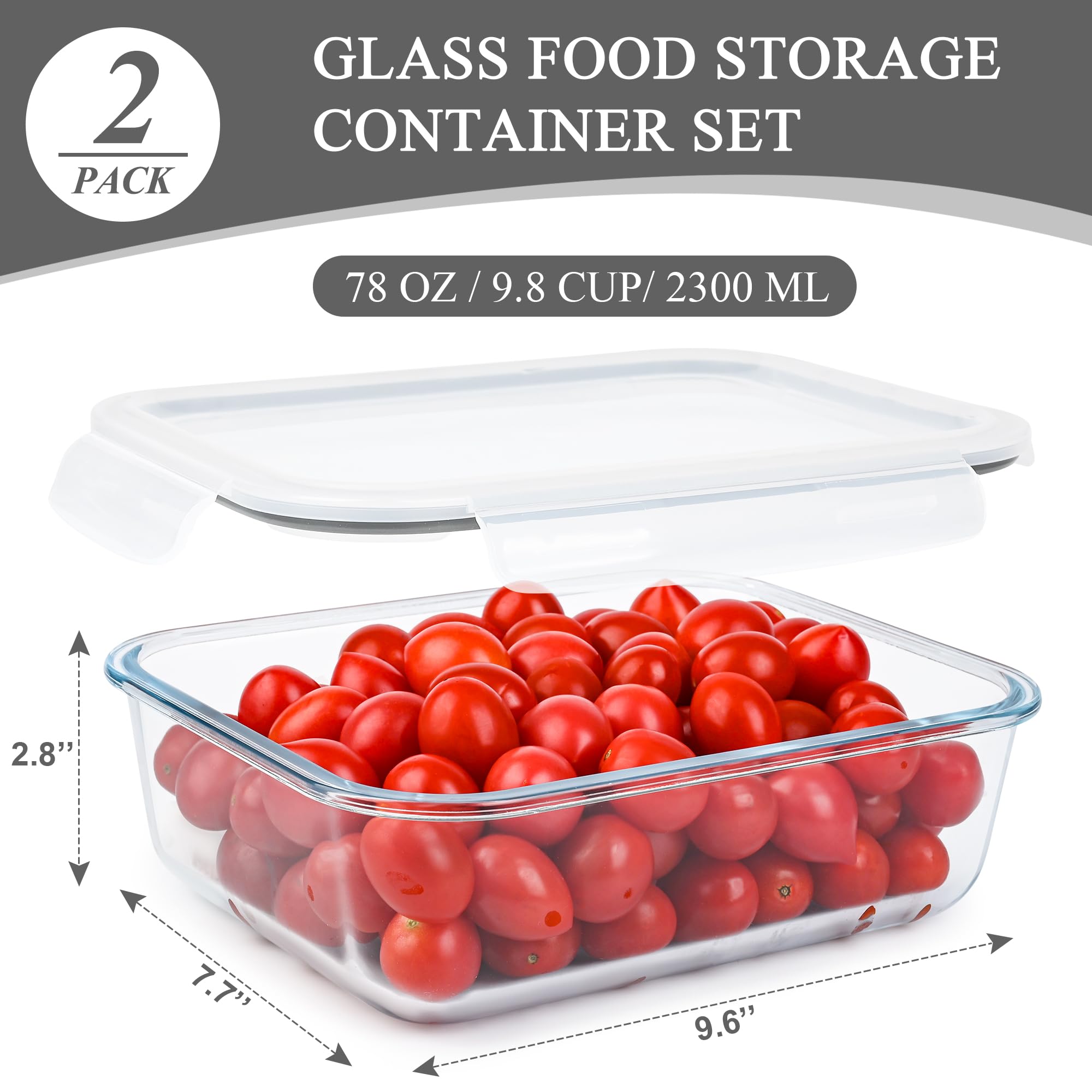 GEHE contenedor grande de vidrio uso microondas, práctico para calentar alimentos.