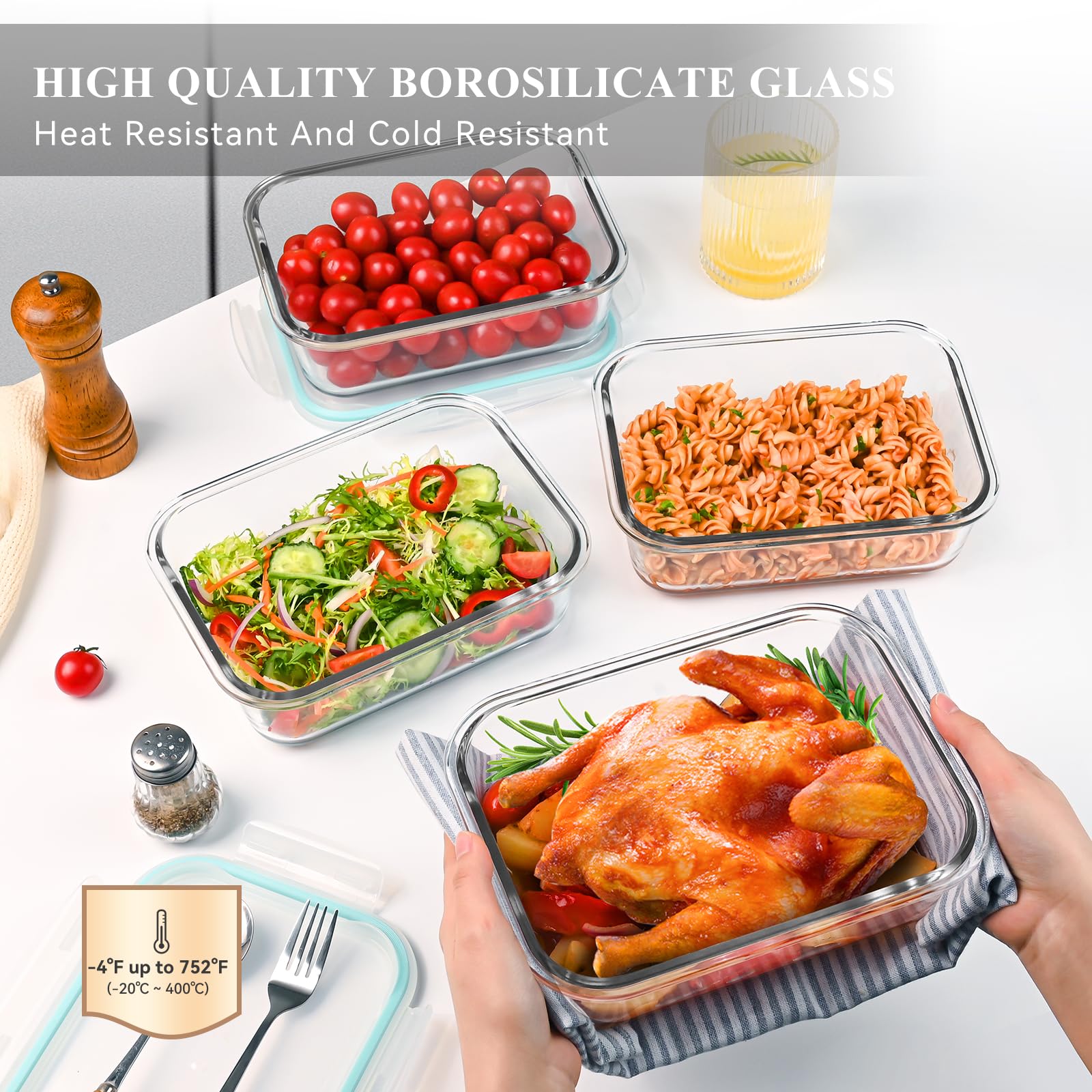 GEHE: contenedor de vidrio rectangular 52 oz con diseño compacto para refrigerar.