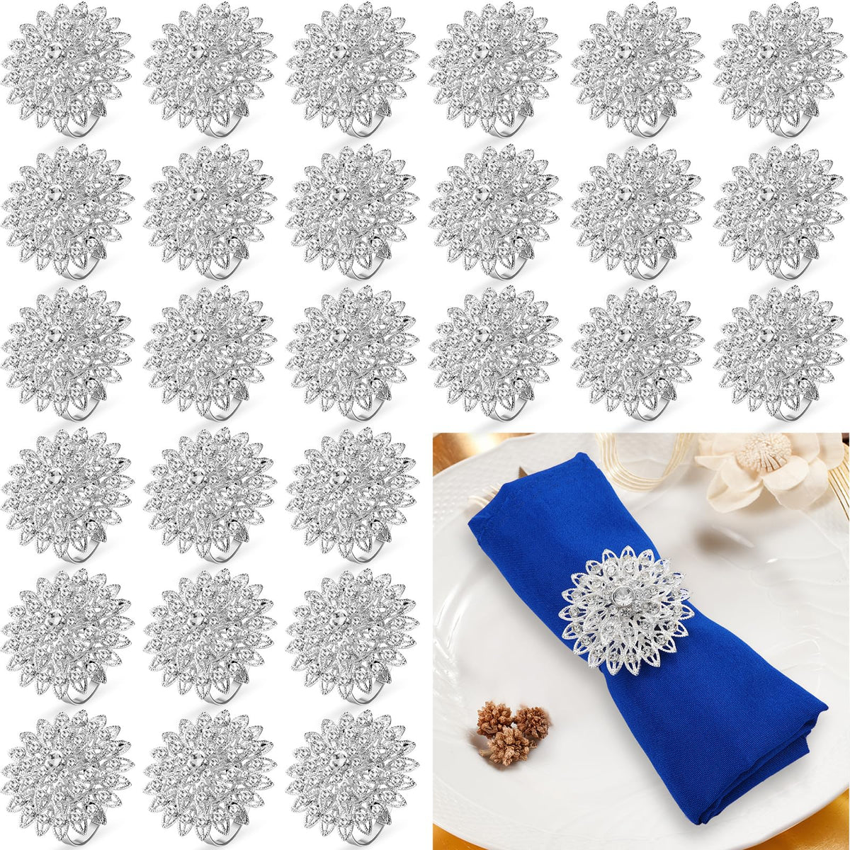 Geiserailie anillo porta-servilletas flor cristal para mesas elegantes en bodas