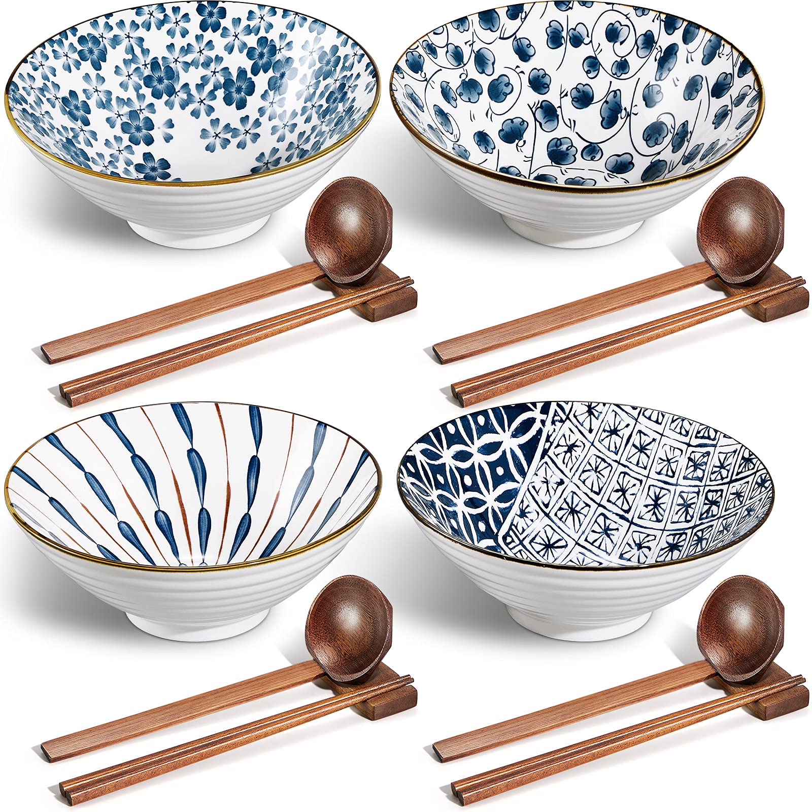 Cuencos Geiserailie para ramen con 4 patrones diferentes para servir platos abundantes
