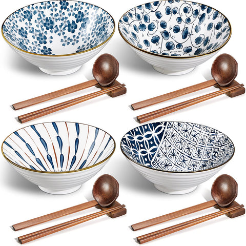 Cuencos Geiserailie para ramen con 4 patrones diferentes para servir platos abundantes