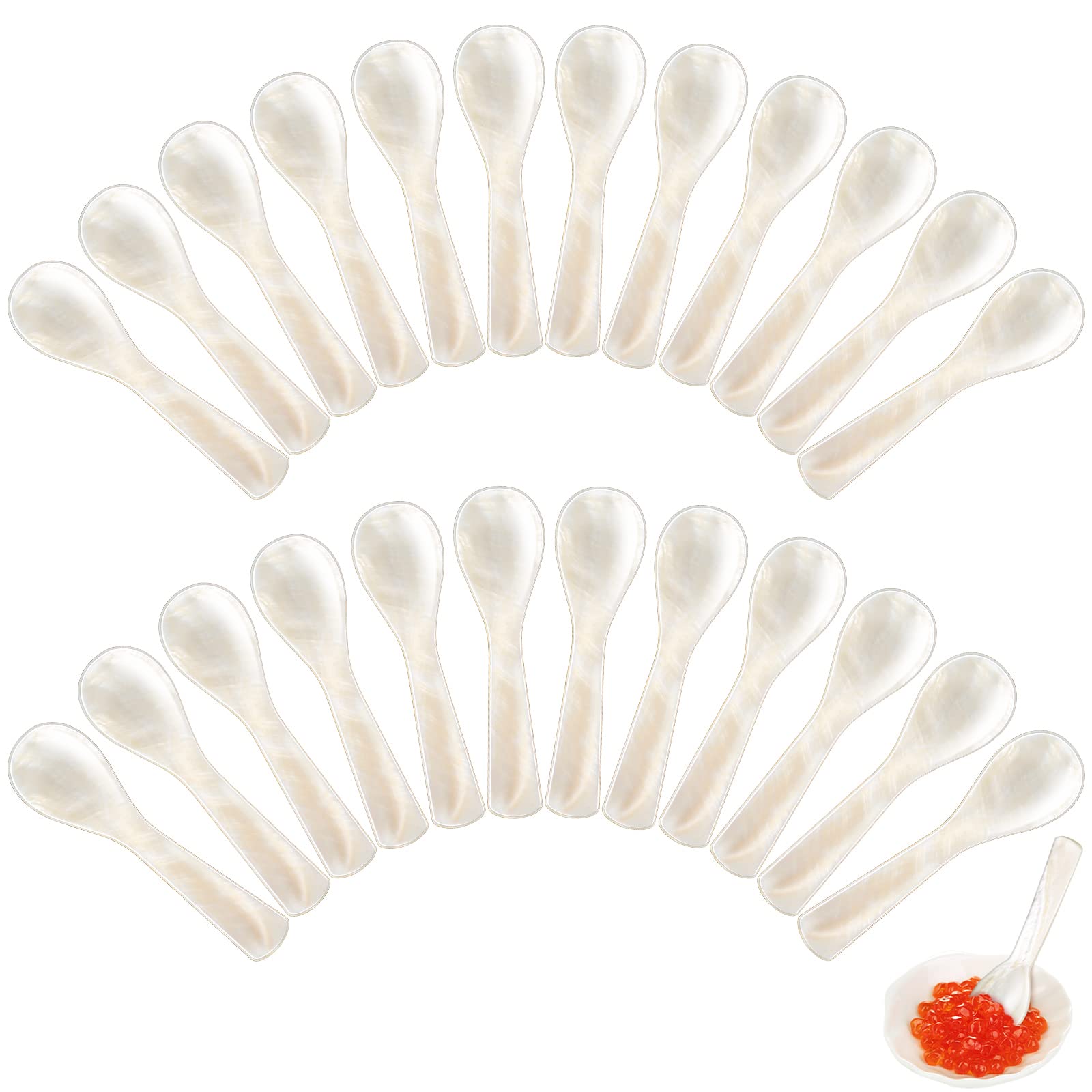 Geiserailie cucharas de nácar para caviar con mango redondo, presentación elegante y delicada