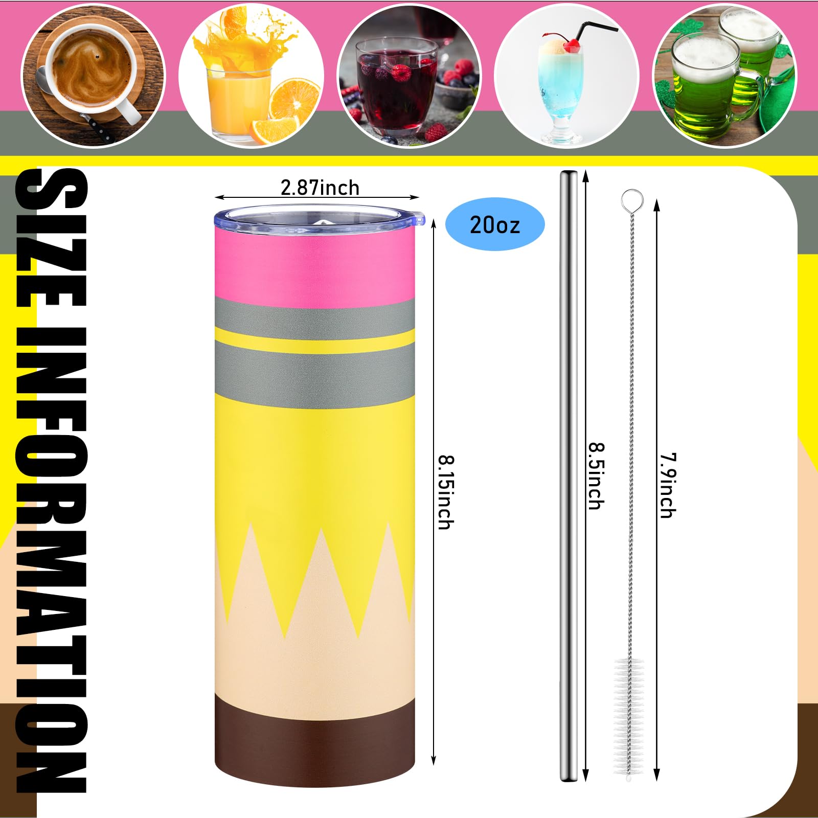 Geiserailie vaso docente 20 oz con diseño crayones, regalo colorido para maestras