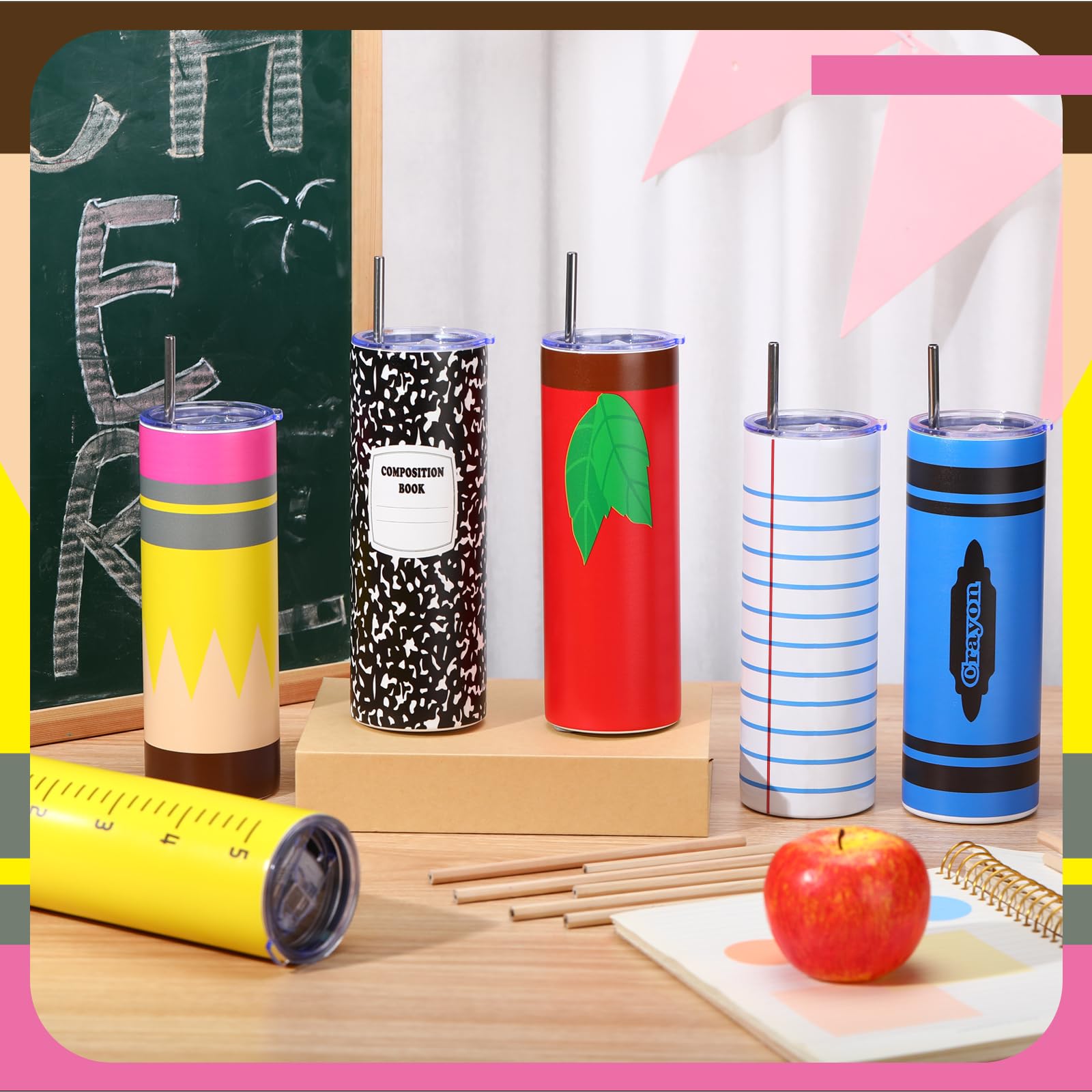 Geiserailie vaso docente 20 oz con diseño manzanas, regalo práctico para clase
