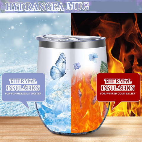 Geiserailie vaso inoxidable con flor Hortensia mantiene café caliente o bebida fría.