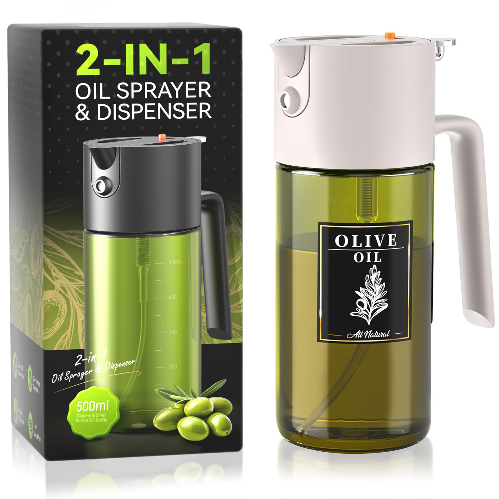 Gelibo atomizador aceite 2 en 1, 500 ml, útil en la cocina.