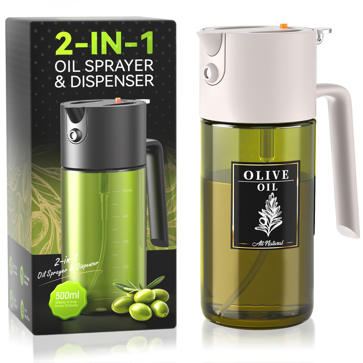 Gelibo atomizador aceite 2 en 1, 500 ml, útil en la cocina.