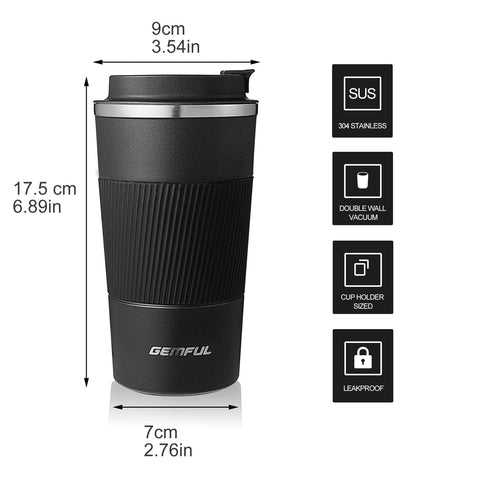 Gemful taza viaje acero inoxidable durable mantiene uso diario seguro.