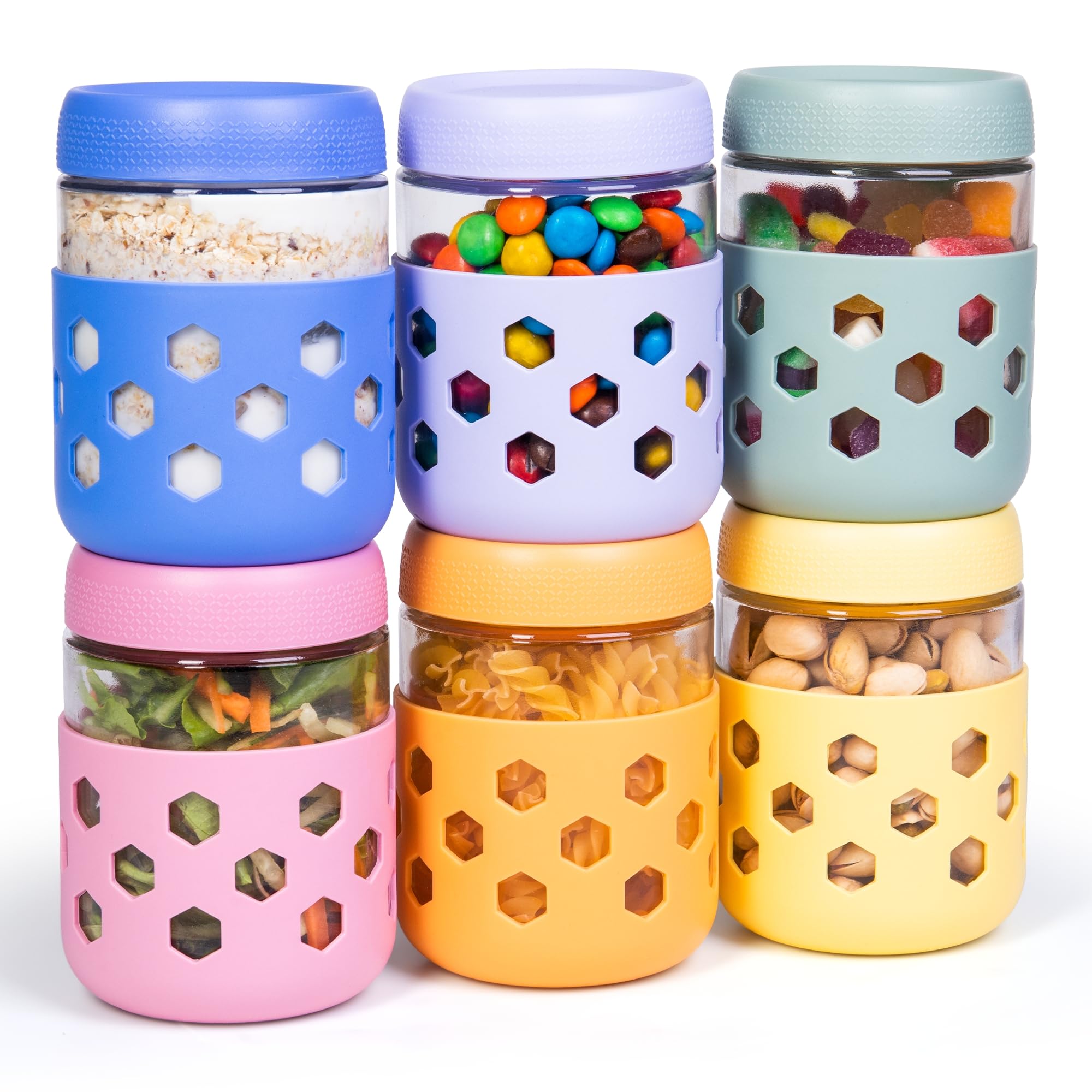 Gemice frasco de vidrio de 473 ml con funda silicona armada para protección y agarre seguro.