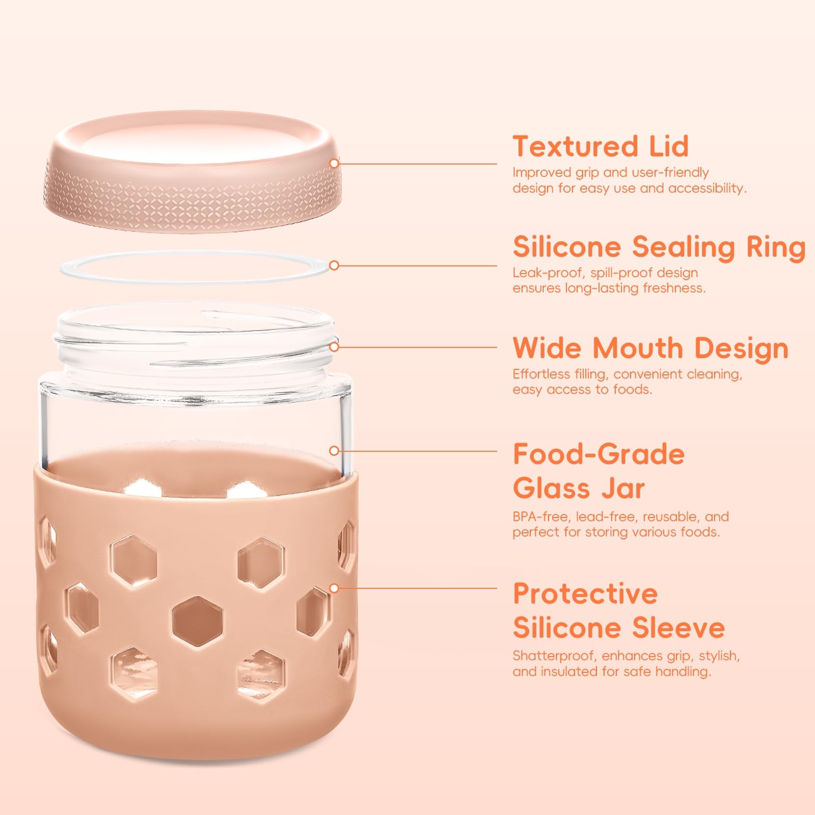 Gemice frascos aptos para congelador para conservar comidas.