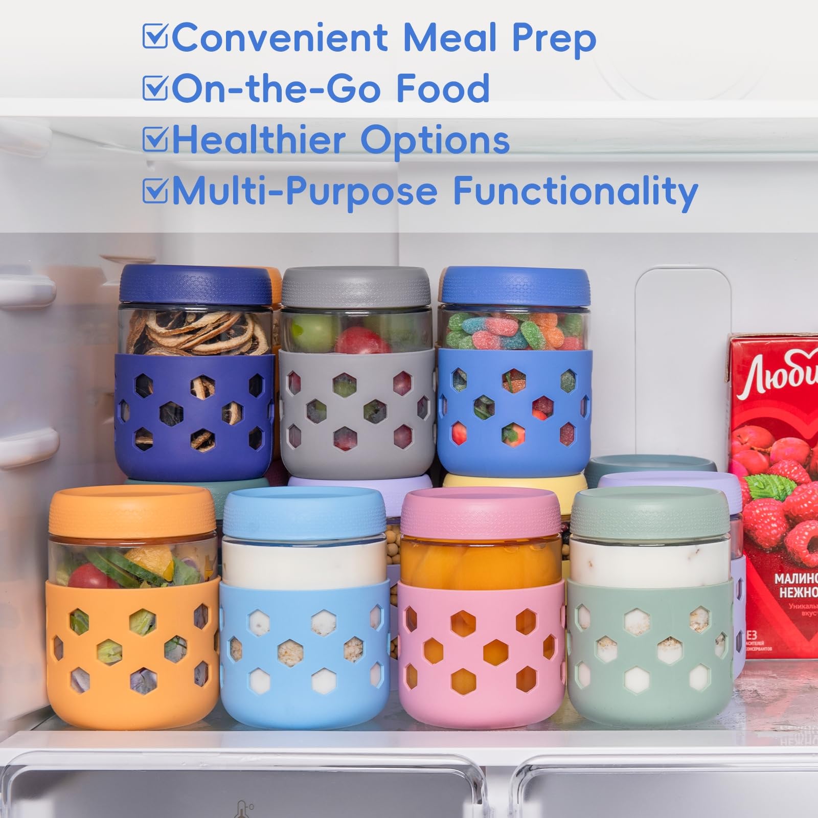Gemice juego de 6 tarros 16oz para organización de comidas.
