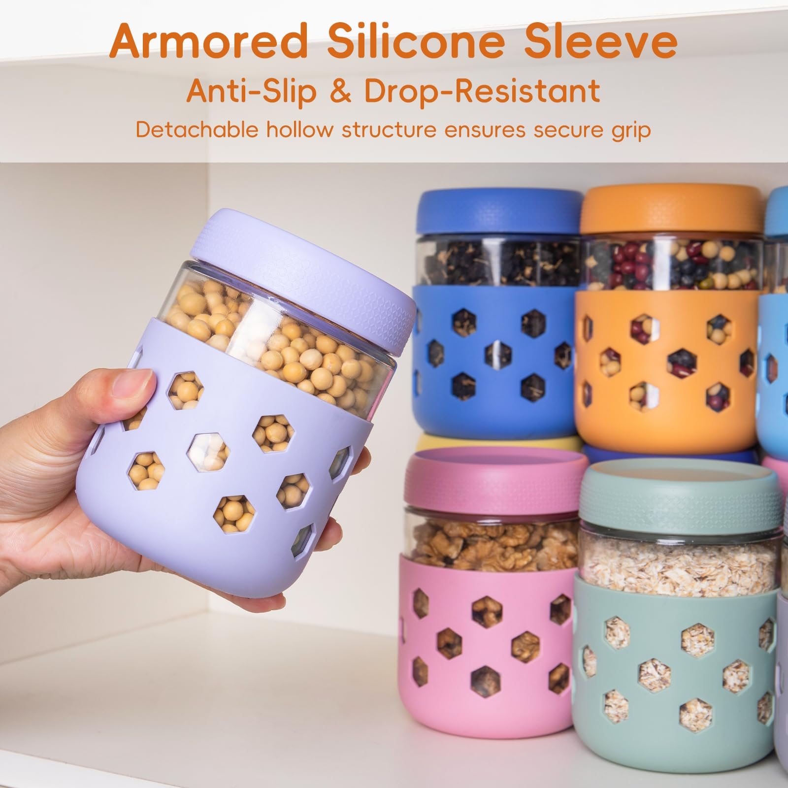 Gemice tarros de vidrio 16oz con tapa hermética para mayor frescura.