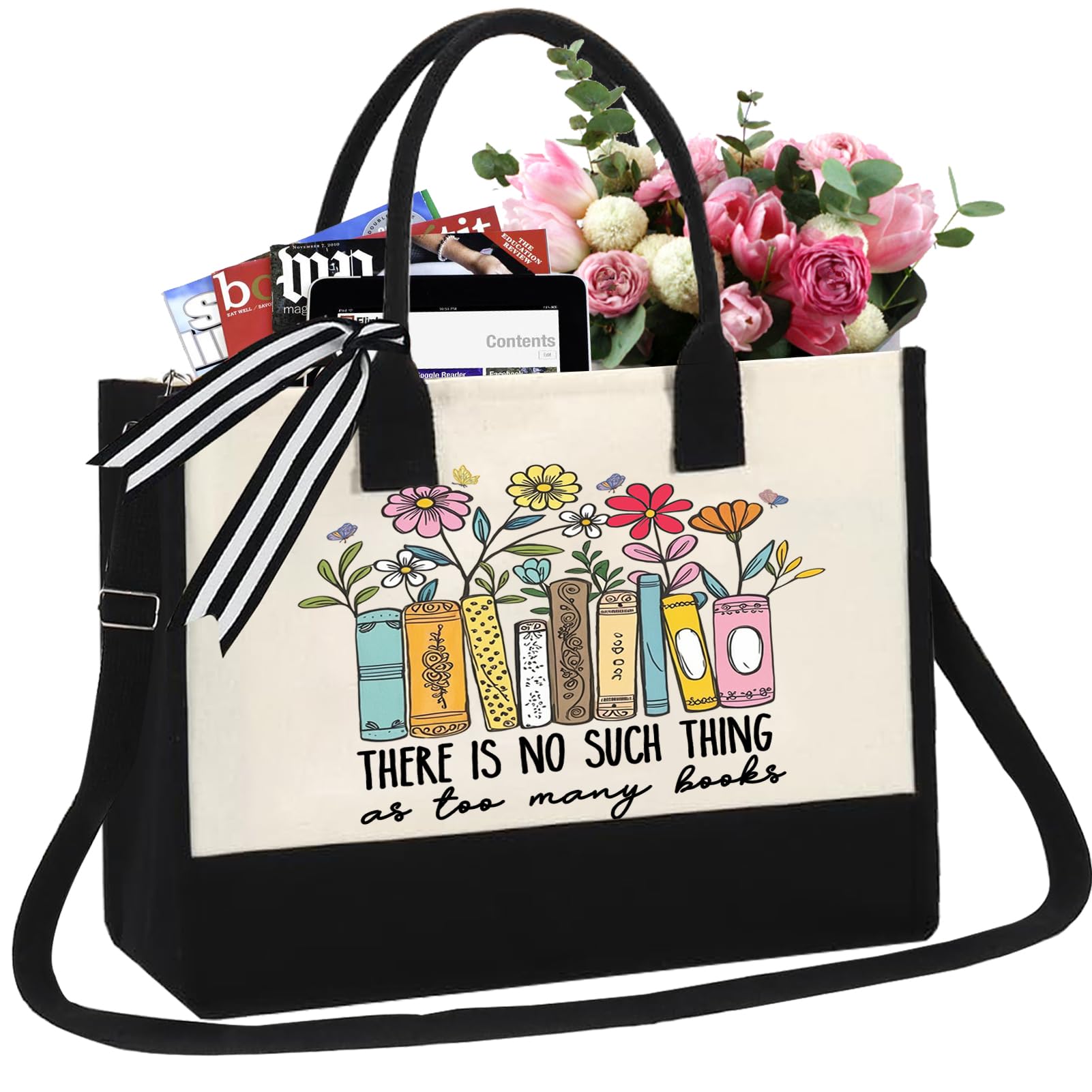 GemsLives bolsa tote lona frente con lema, ideal para lectores