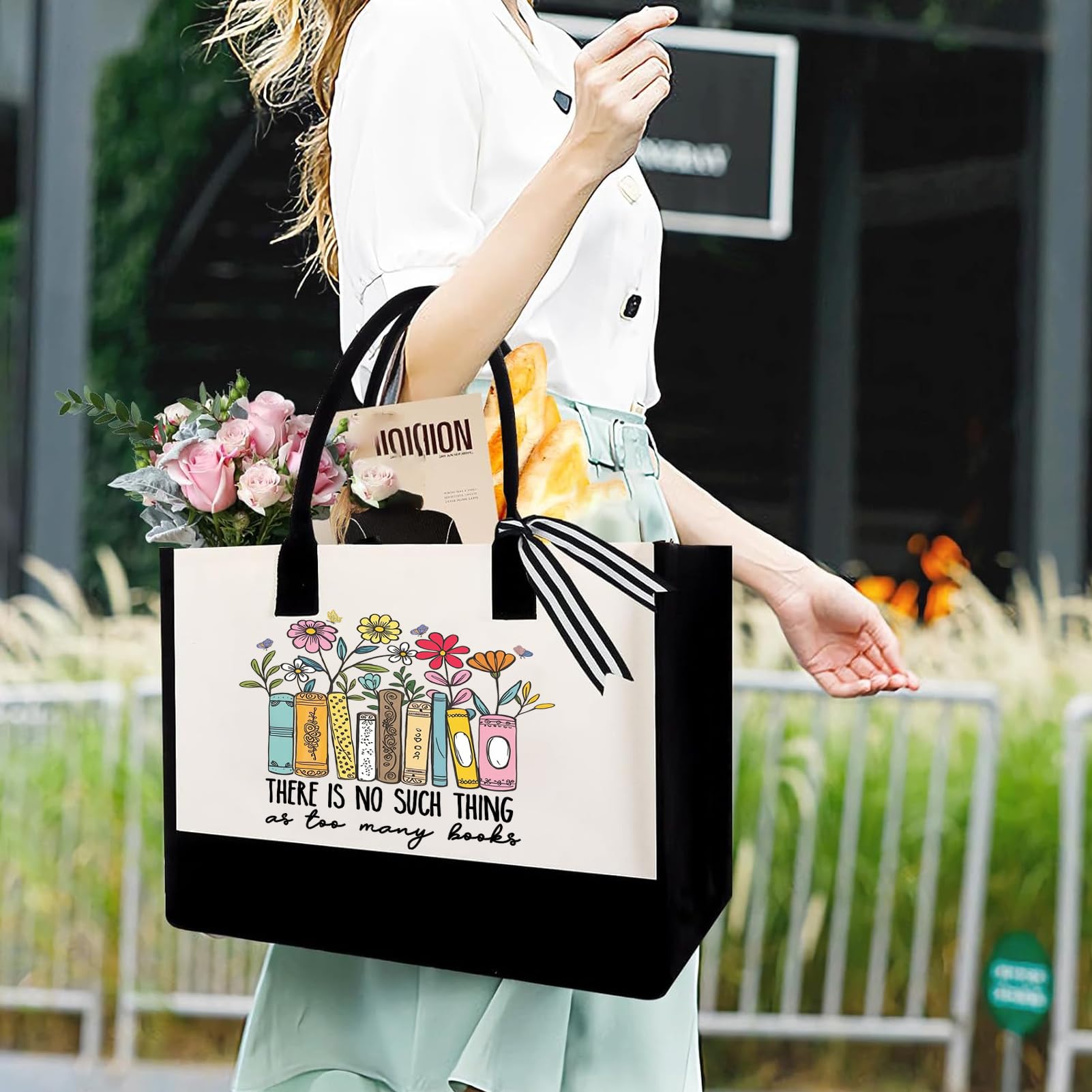 GemsLives tote de lona, interior espacioso para libros y objetos