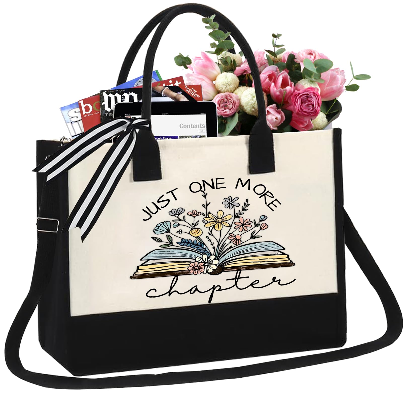 GemsLives bolsa de tela para libros con el lema solo un capítulo más, ideal para lectores.