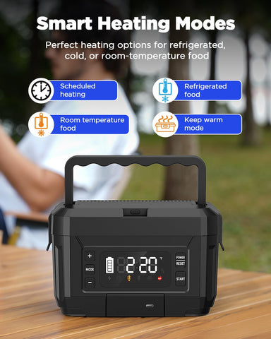Genasmil batería removible de 20000mAh para calentar sin enchufes y servir como banco de energía.