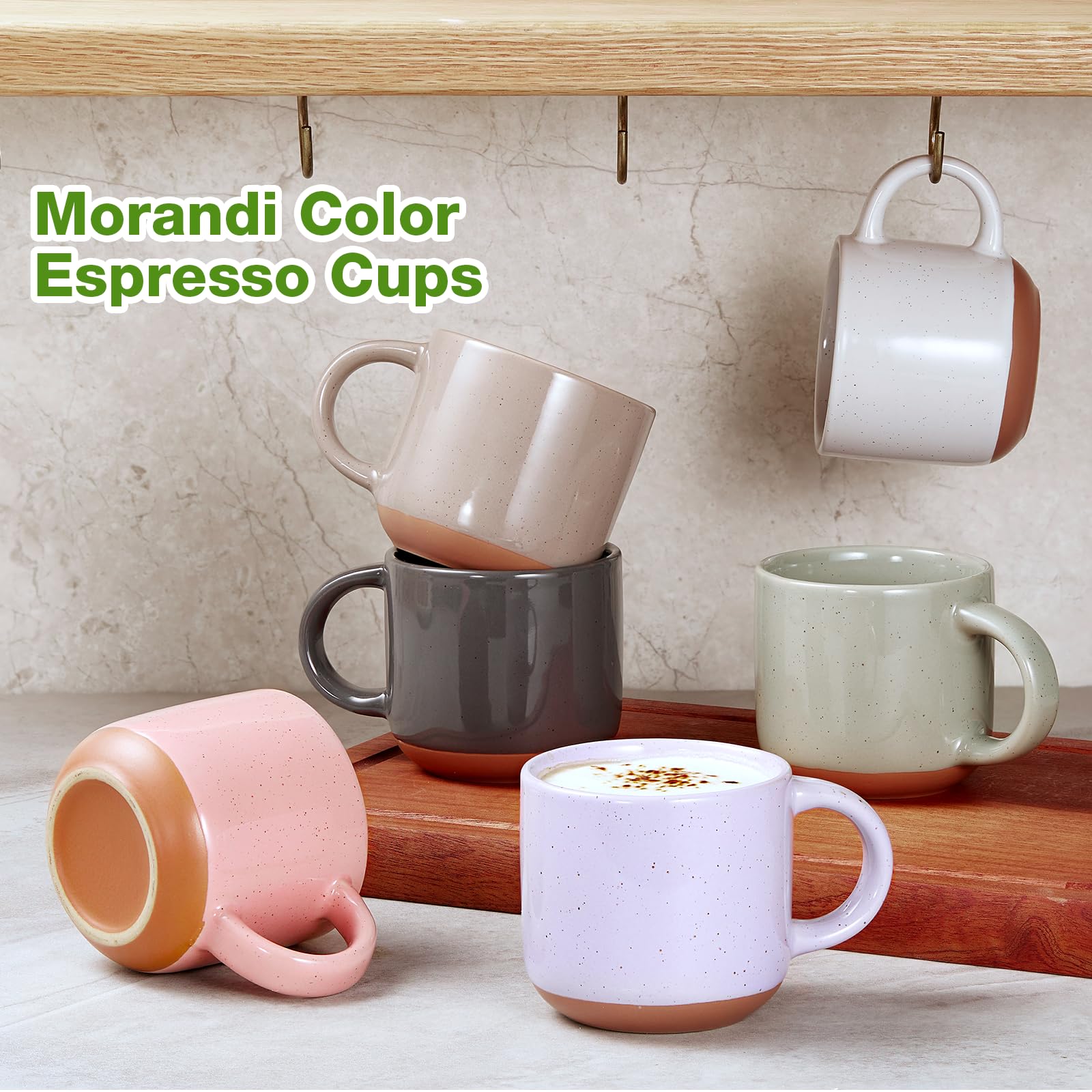 Taza espresso Gencywe Morandi con mango cómodo para doble espresso.