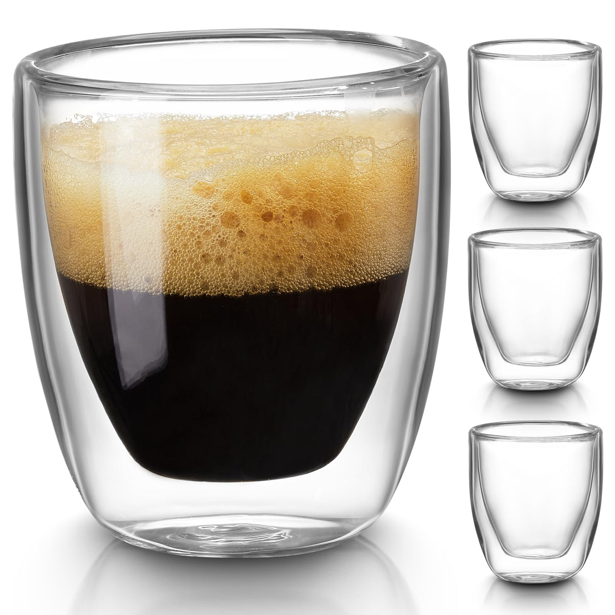 Gencywe tazas espresso doble pared 4 unidades, diseño elegante para bebidas calientes.