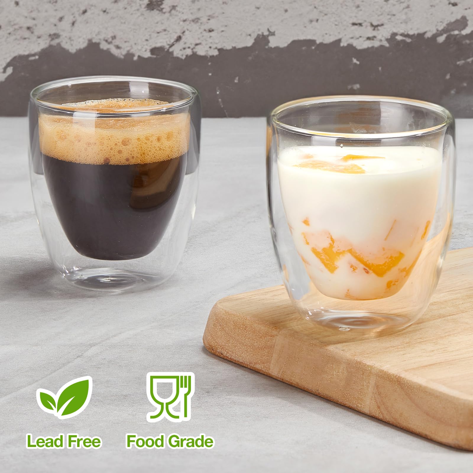 Gencywe vaso espresso cristal transparente, apariencia flotante sin condensación.