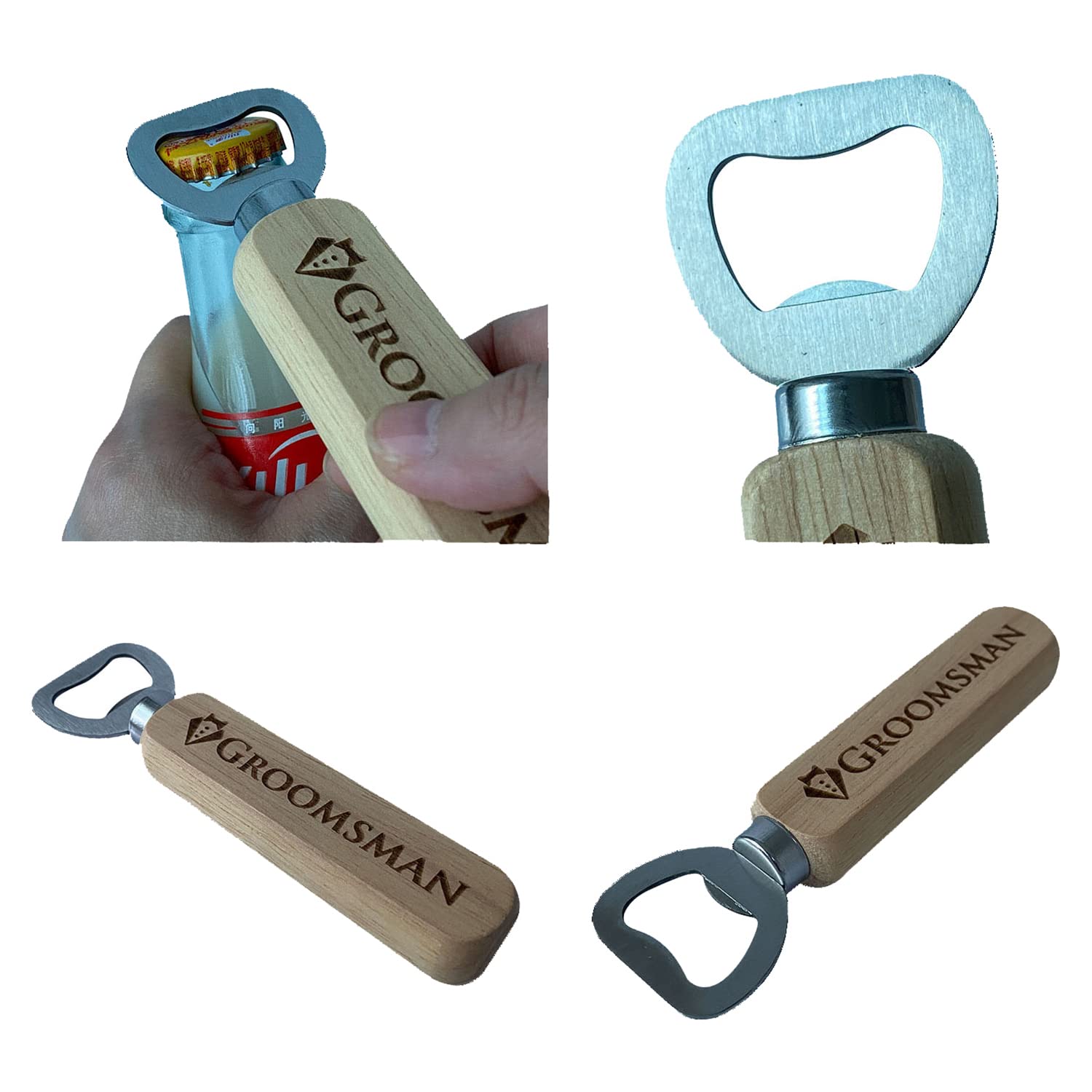 Generic abrebotellas de madera grabados para padrinos, regalo duradero para la boda