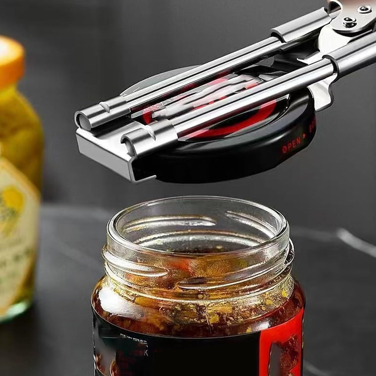 Abrelatas genérico ajustable de acero inoxidable para manos débiles, apertura sin esfuerzo.