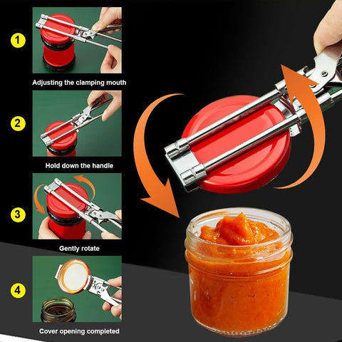 Abrelatas genérico con mango ergonómico, abre botellas y tapas con agarre seguro.