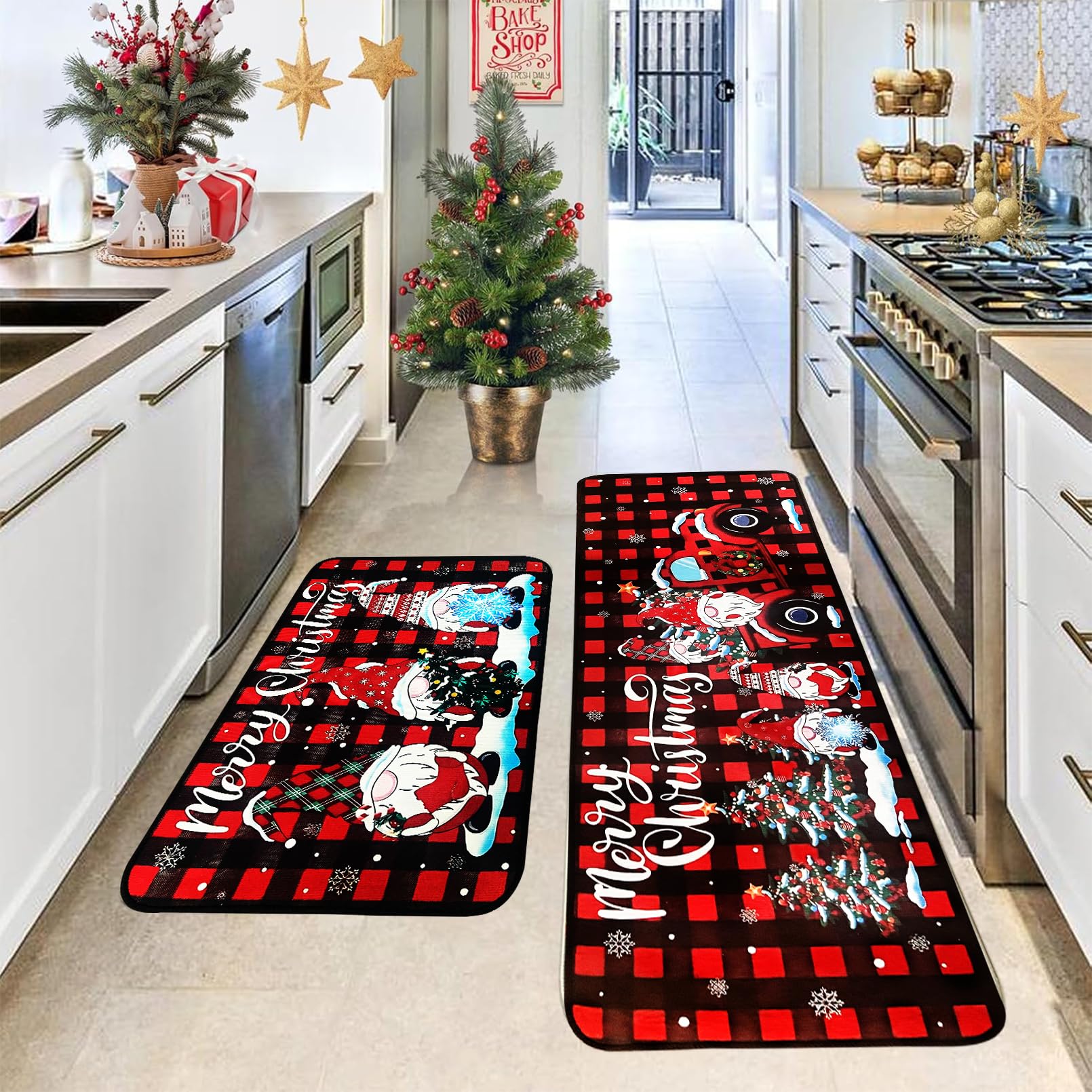 Alfombra navideña Generico para cocina, juego de 2 piezas ofrece confort y protección del suelo