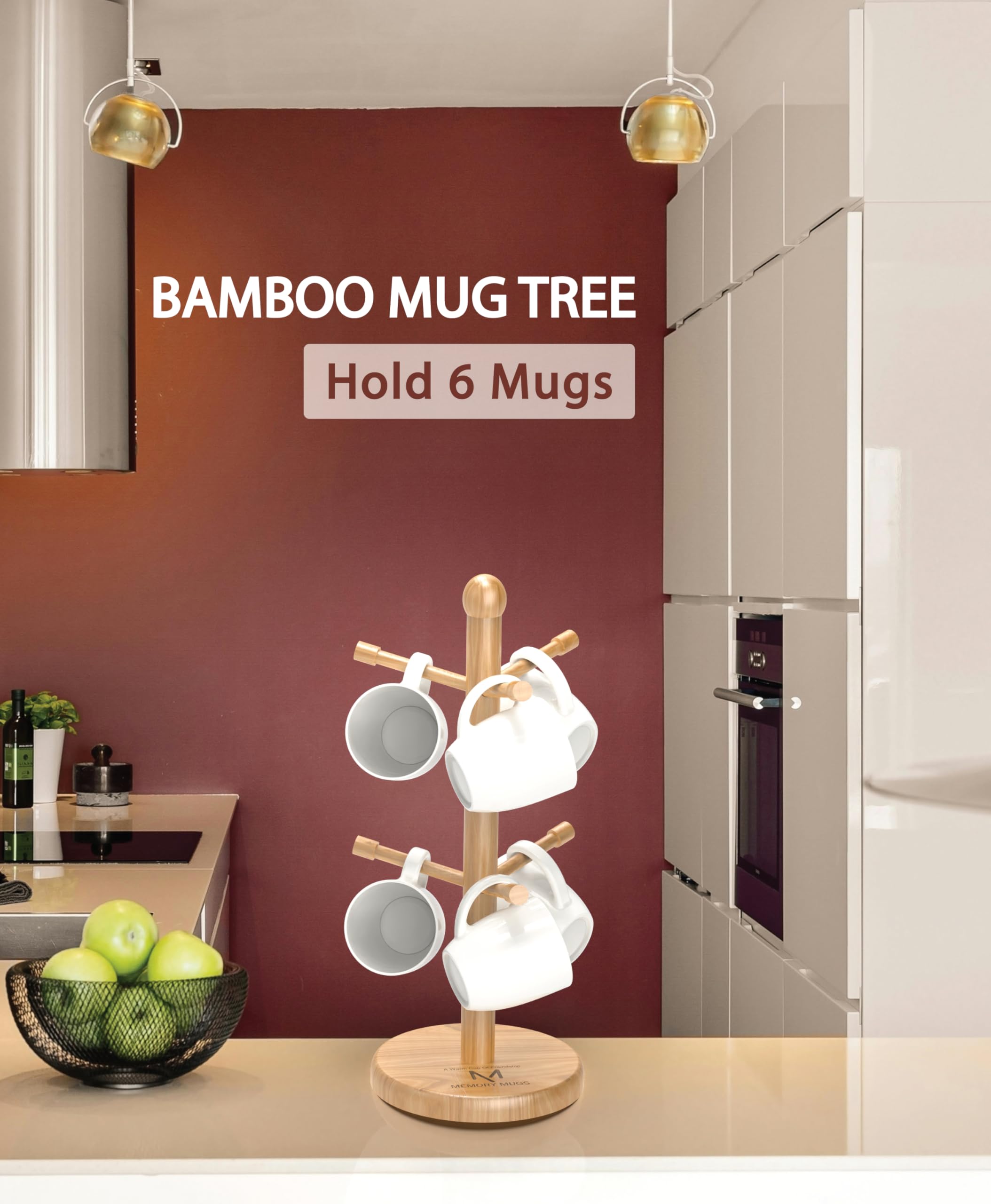 Generic porta-tazas de bambú con base antideslizante, ideal para encimeras de la cocina.