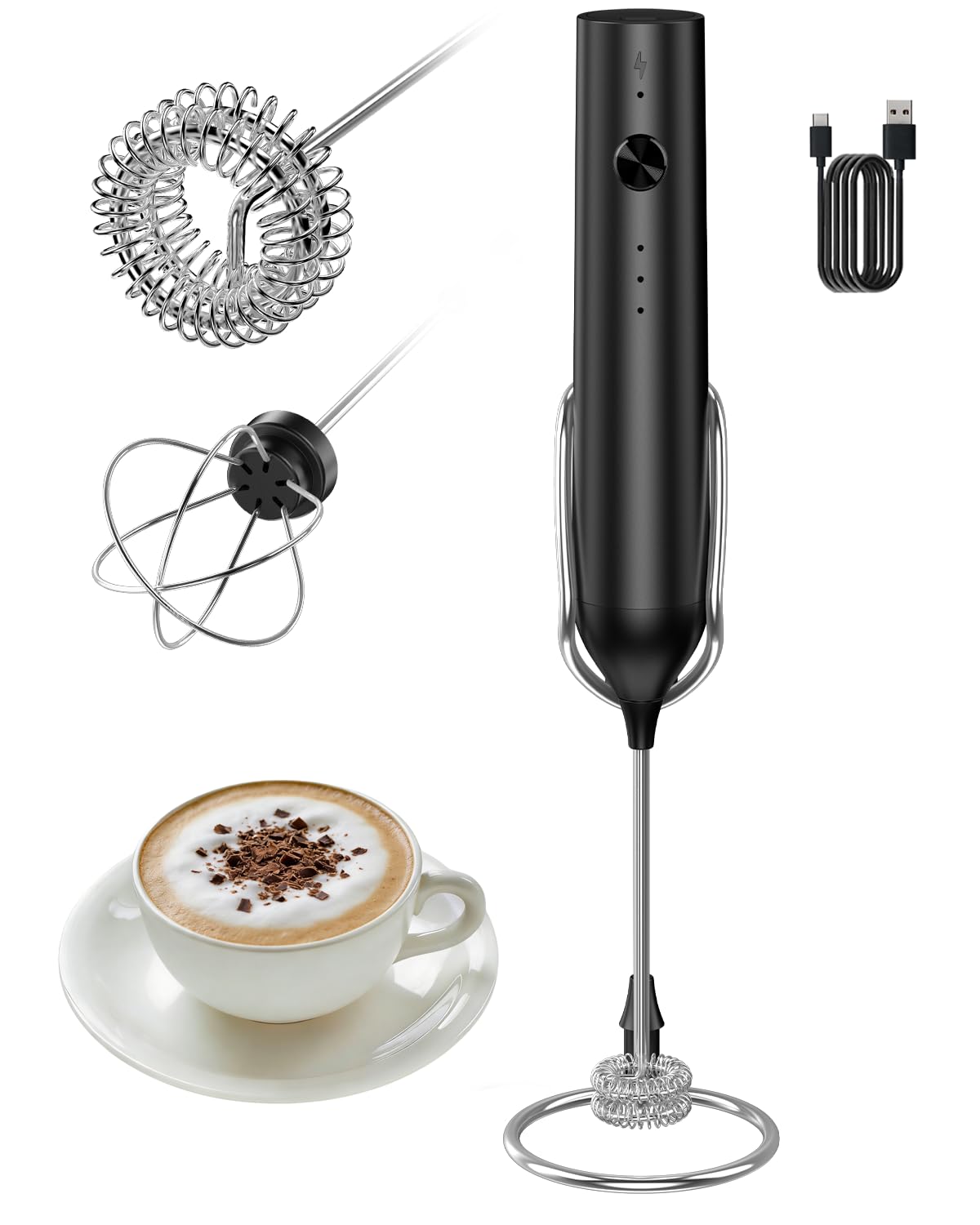Batidora Generic en mano para café cremoso en casa.
