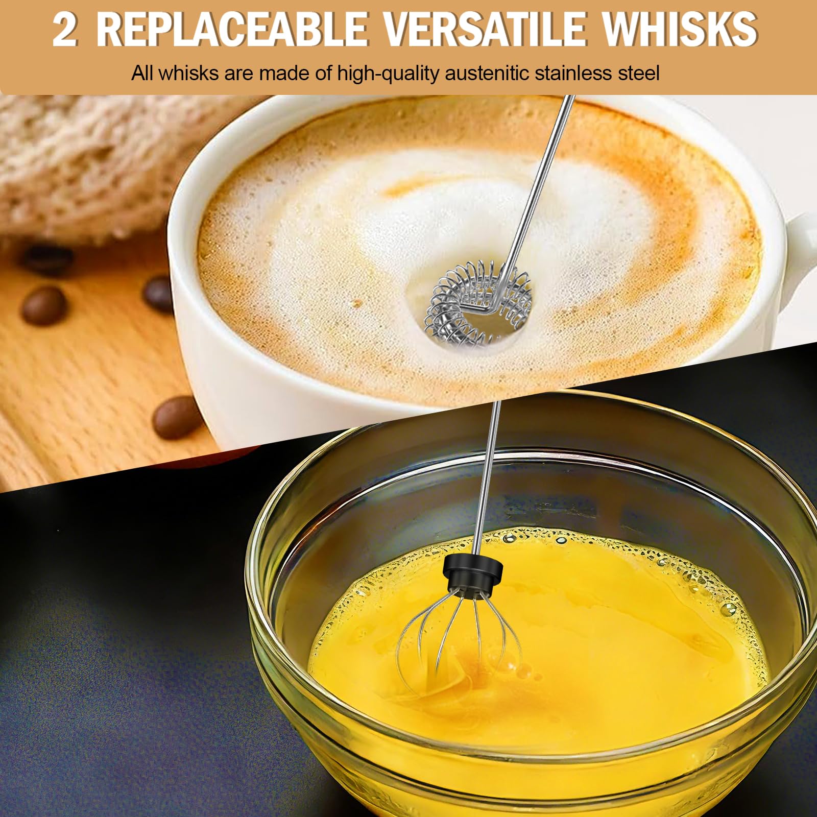 Batidora Generic con cabezales intercambiables para capuchino y bebidas con leche.