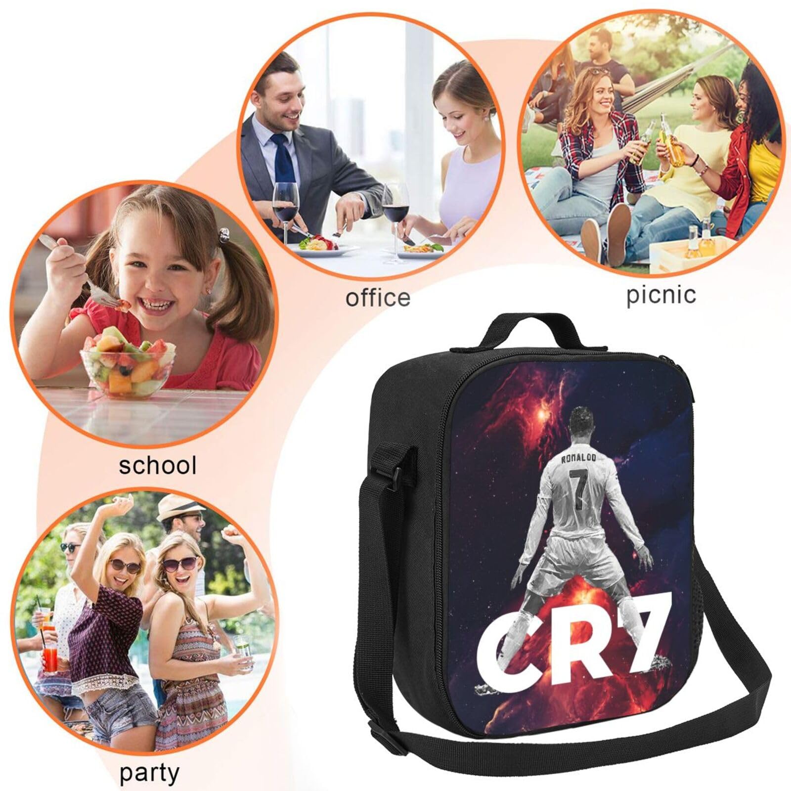 Generic bolsa aislada para almuerzo, correa desmontable, transportable en mochila.