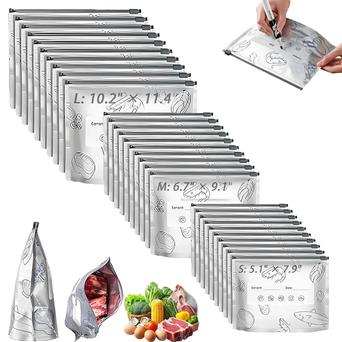 Bolsas Generic de aluminio con cierre hermético para conservar frescura.