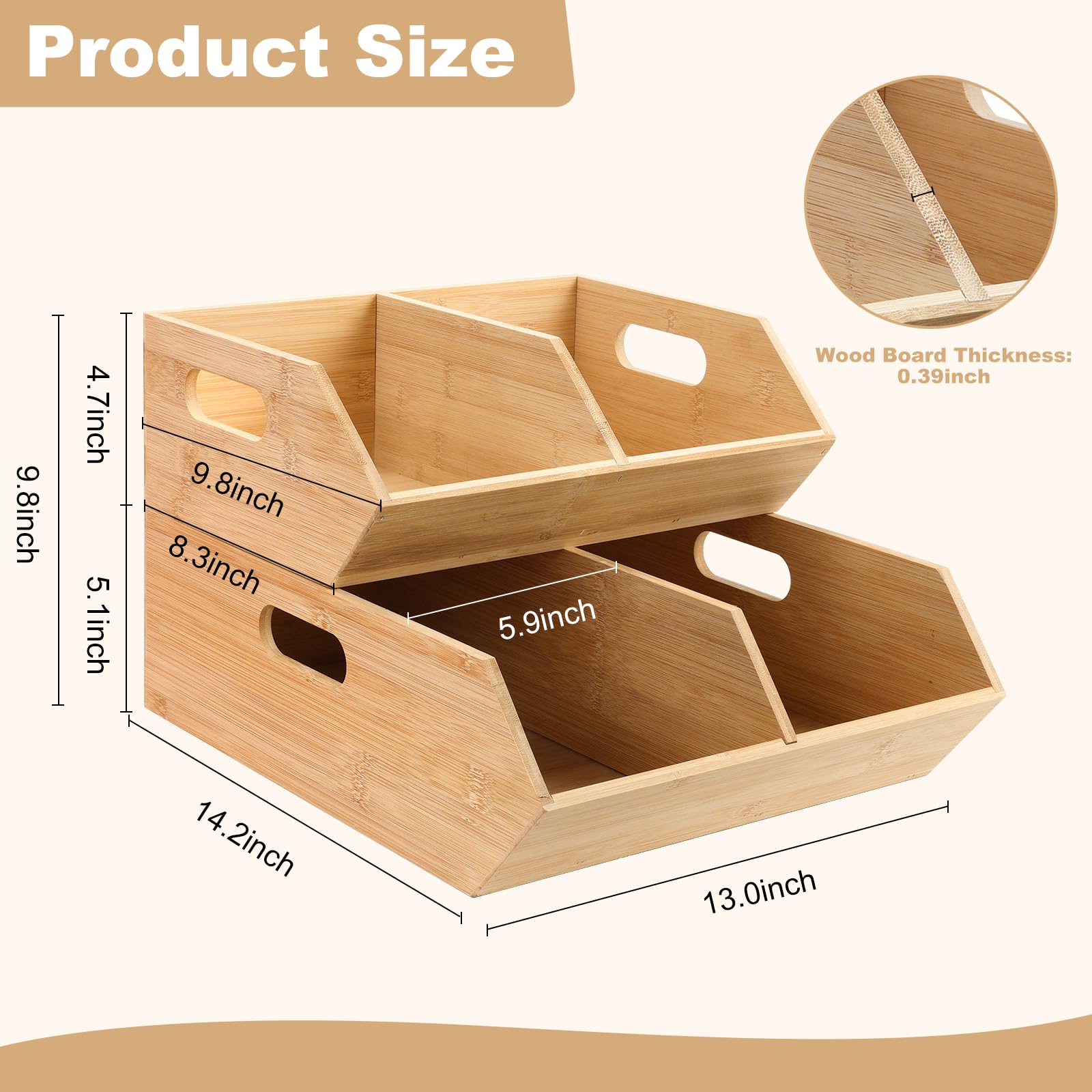 Organizador de cajón de bambú Generic para utensilios y snacks.